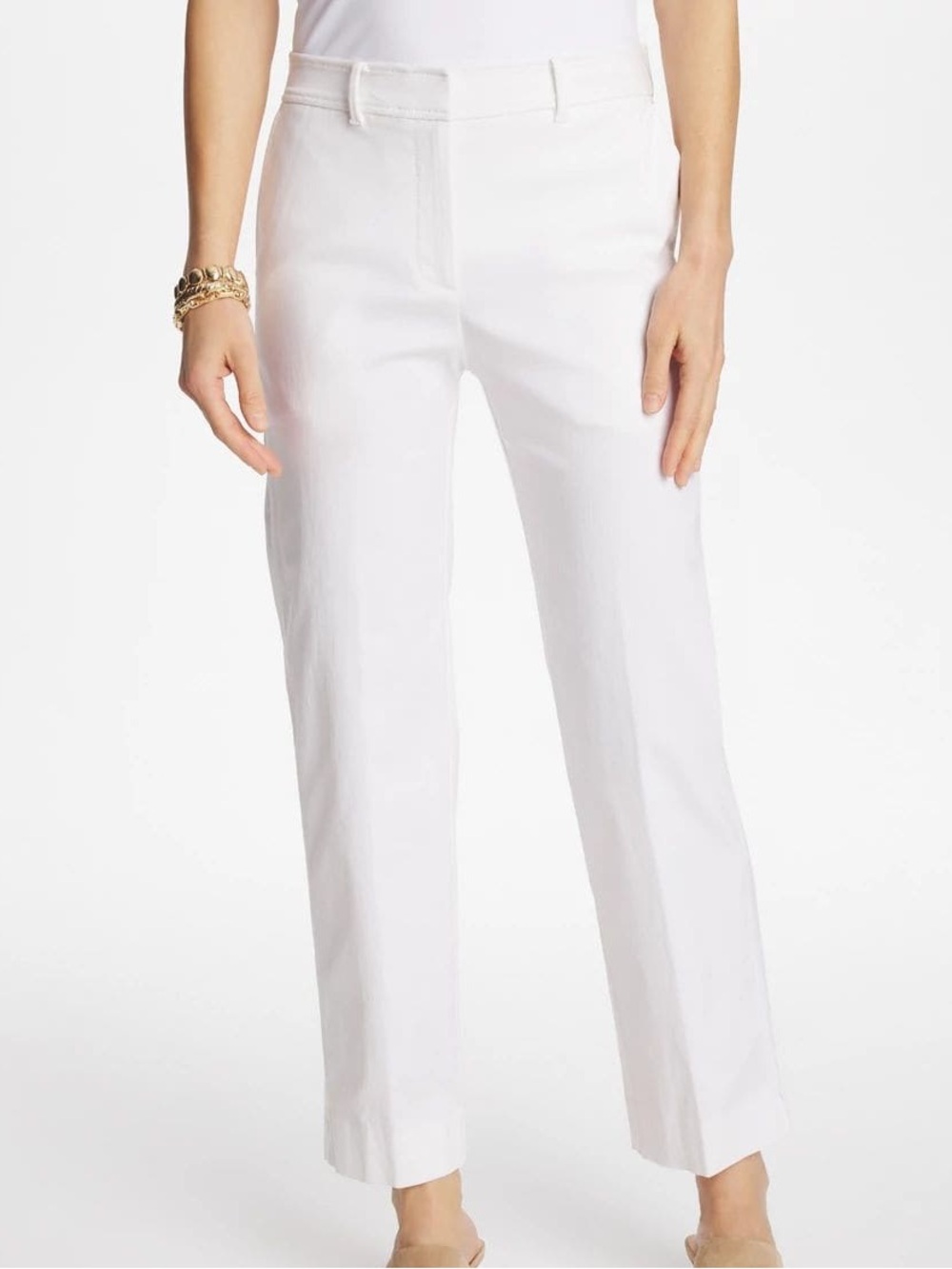 Chico's White Cotton Blend Trousers Ankle Flat Front Timeless Classic